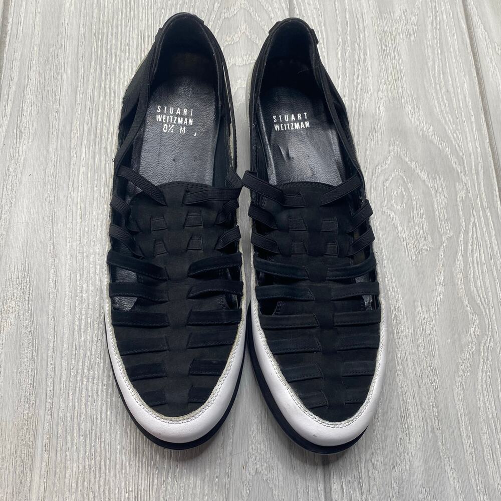 Stuart Weitzman Black & White Move-in Scrappy Elastic Sneakers Size 8.5